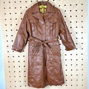 70s leather trench coat jacket
